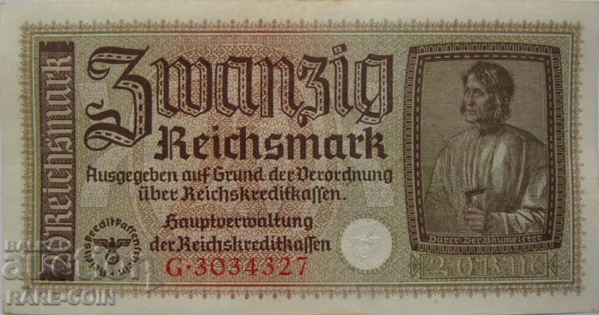 XIII (49) Germany III Reich 20 Marks 1939 XF Rare