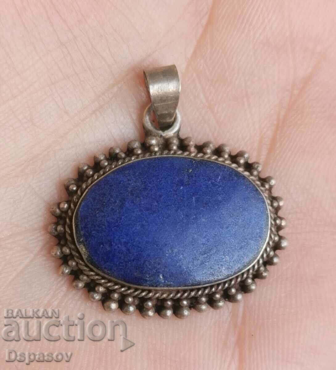 Silver Pendant Medallion with Lazis Lazuli