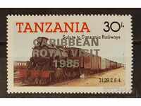Tanzania 1986 Locomotive Supraimprimare argintie 10 € MNH