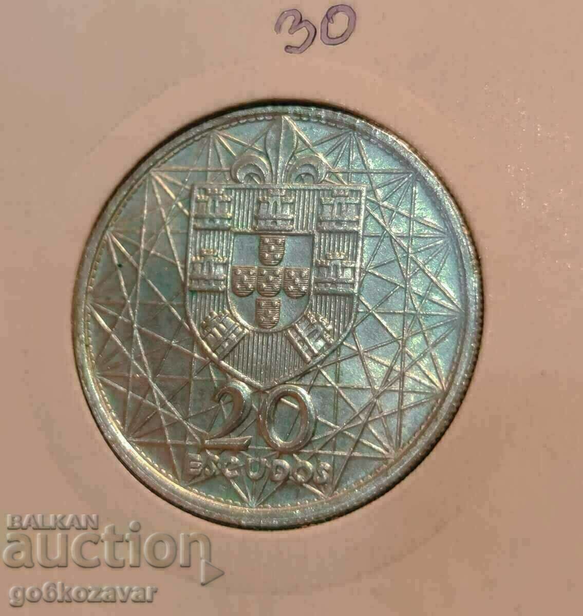 Portugal 20 Escudos 1966 Silver! UNC