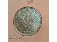 Португалия 20 Ескудо 1966г Сребро! UNC