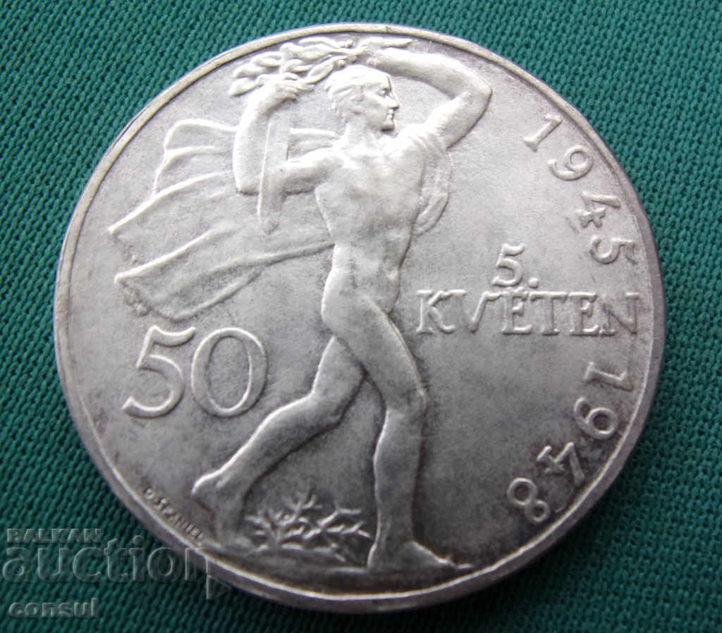 Cehoslovacia 50 Coroane 1948 Argint UNC Rare