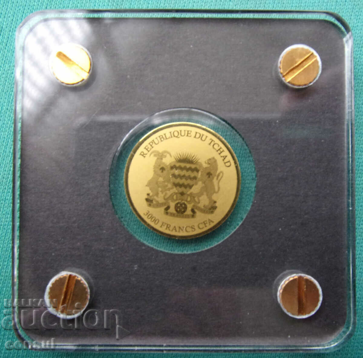 Licitație Ciad-3000 franc-aur-999 eșantion-certificat UNC PROOF Rar