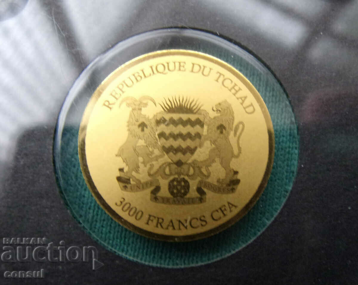 Livrarea Ciad-3000 franc-aur-999 eșantion-certificat UNC PROOF Rar