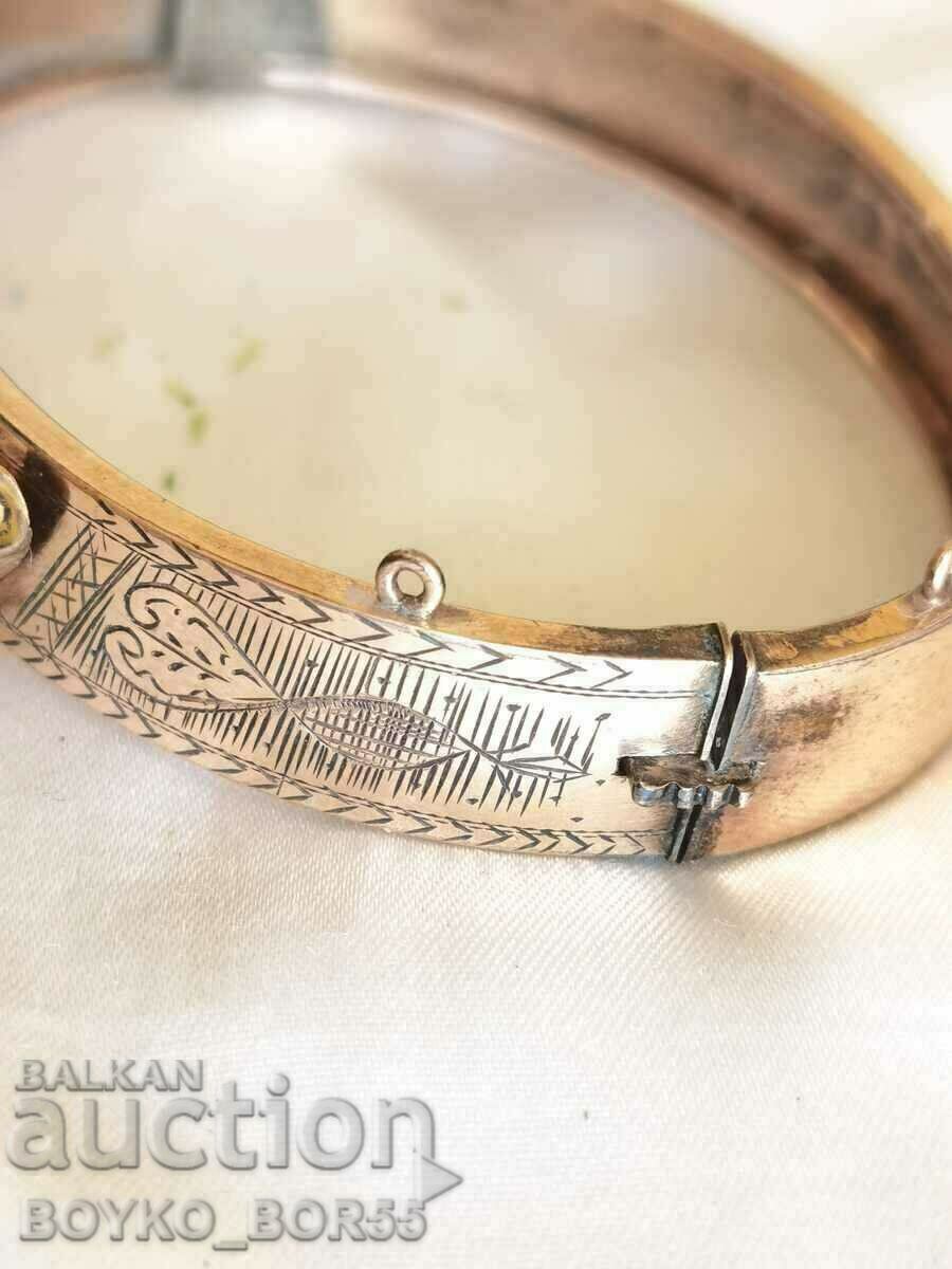 Auction  Unique Antique Ladies Oval Bracelet Thick Gold Plated 1906