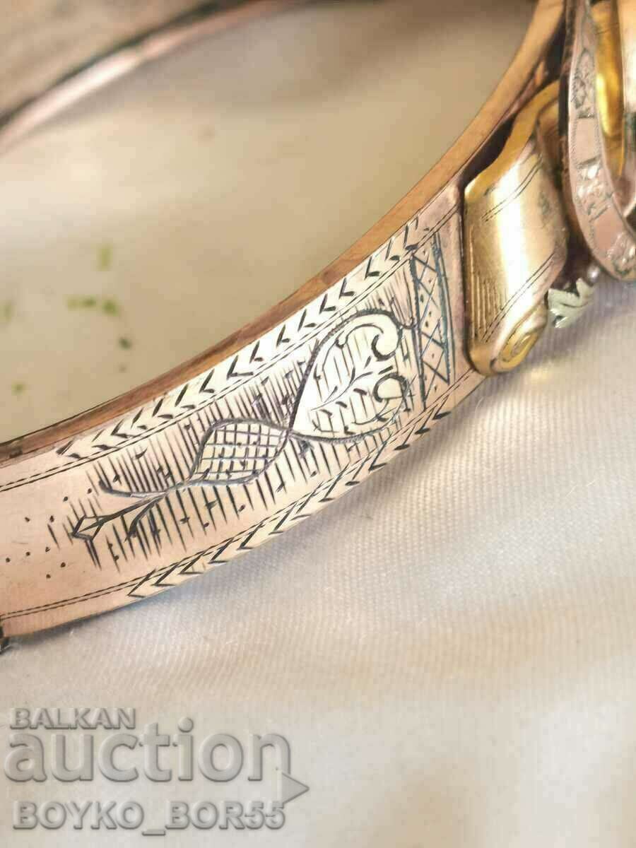 Unique Antique Ladies Oval Bracelet Thick Gold Plated 1906 - 5