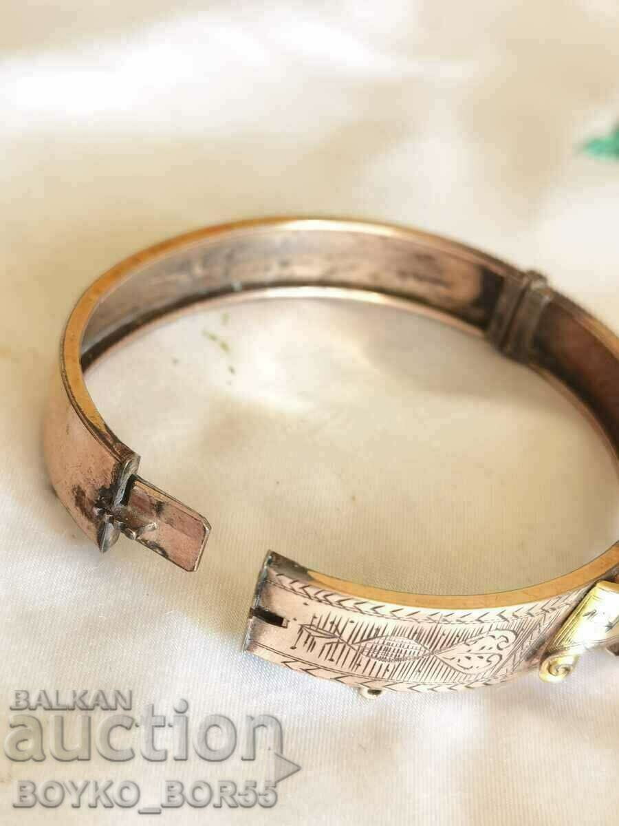 Unique Antique Ladies Oval Bracelet Thick Gold Plated 1906 - 6