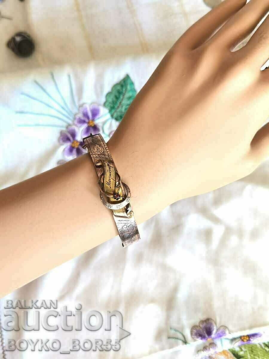 Unique Antique Ladies Oval Bracelet Thick Gold Plated 1906 - 7