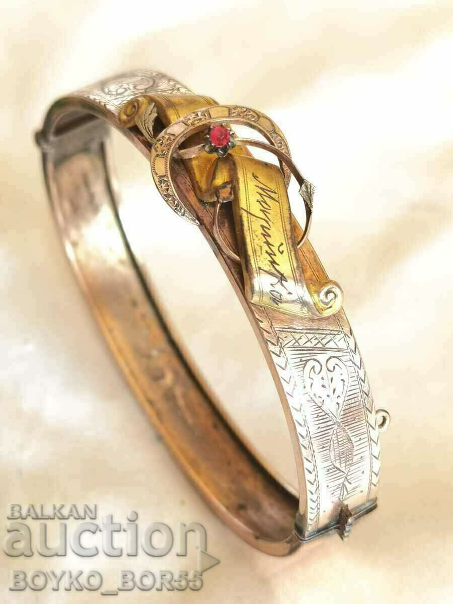Unique Antique Ladies Oval Bracelet Thick Gold Plated 1906