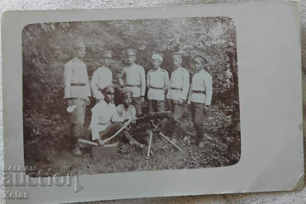 Foto veche 1917 militar cu mitraliera