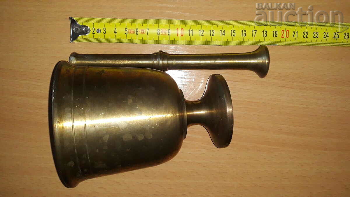 Auction Old bronze mortar with hammer, mortar Auction Old bronze mortar with hammer, mortar