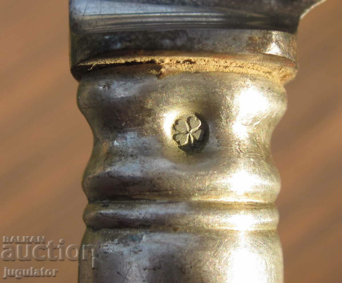 antique dining knife with silver handle marked - 5 antique dining knife with silver handle marked - 5