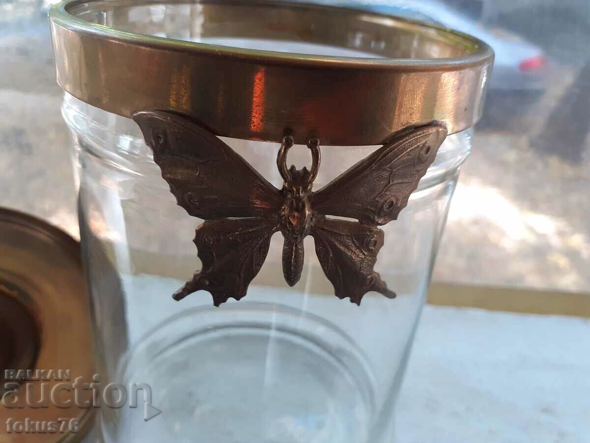 Vintage glass candy jar with metal butterfly lid - 5 Vintage glass candy jar with metal butterfly lid - 5