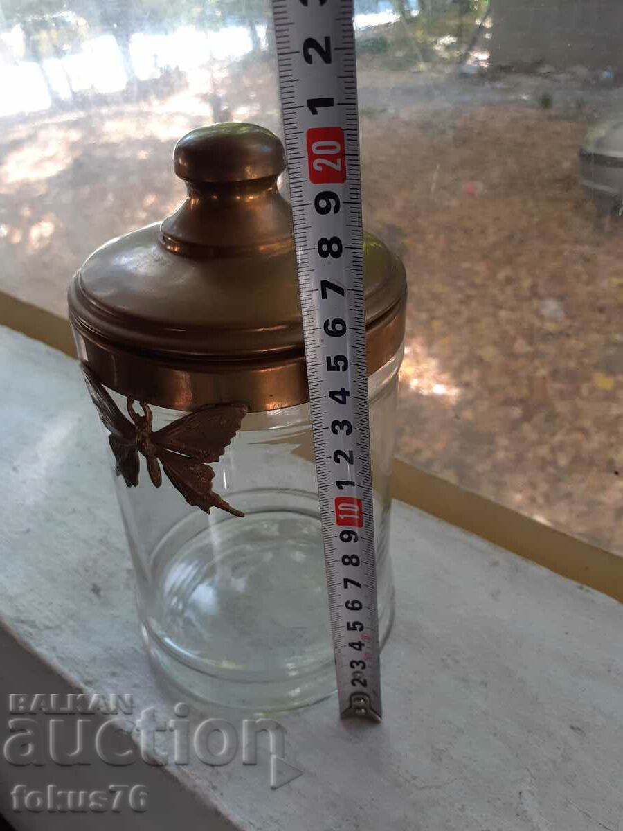 Vintage glass candy jar with metal butterfly lid - 6 Vintage glass candy jar with metal butterfly lid - 6