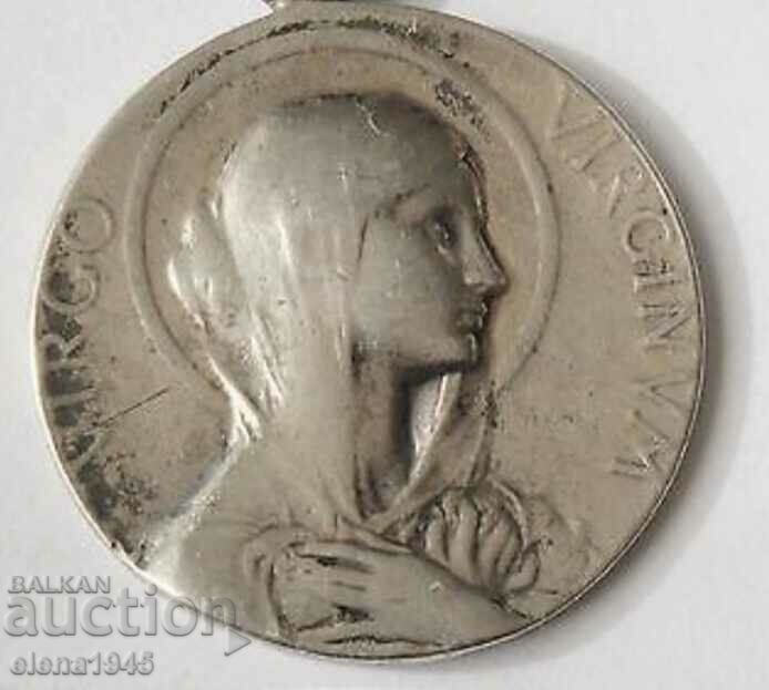 Virgin Mary silver brooch