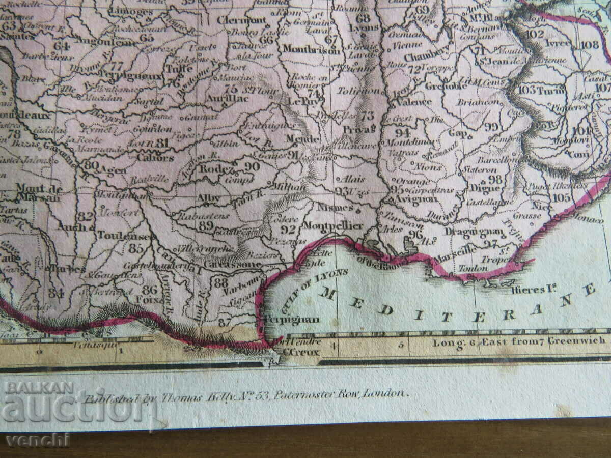 1815 - Map of France = Thomas Kelly + with price 99.99 BGN | € 51.12