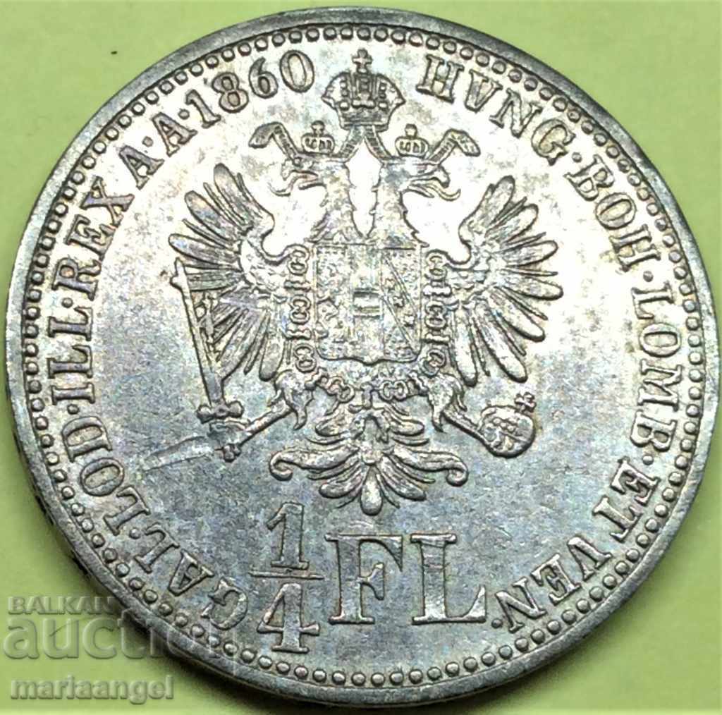 1/4 флорин 1860 Австрия А - Вена Франц Йозеф I сребро Патина