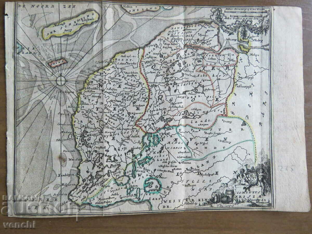 1725 - Χάρτης της Friesland, μέρος της Ολλανδίας = πρωτότυπο +