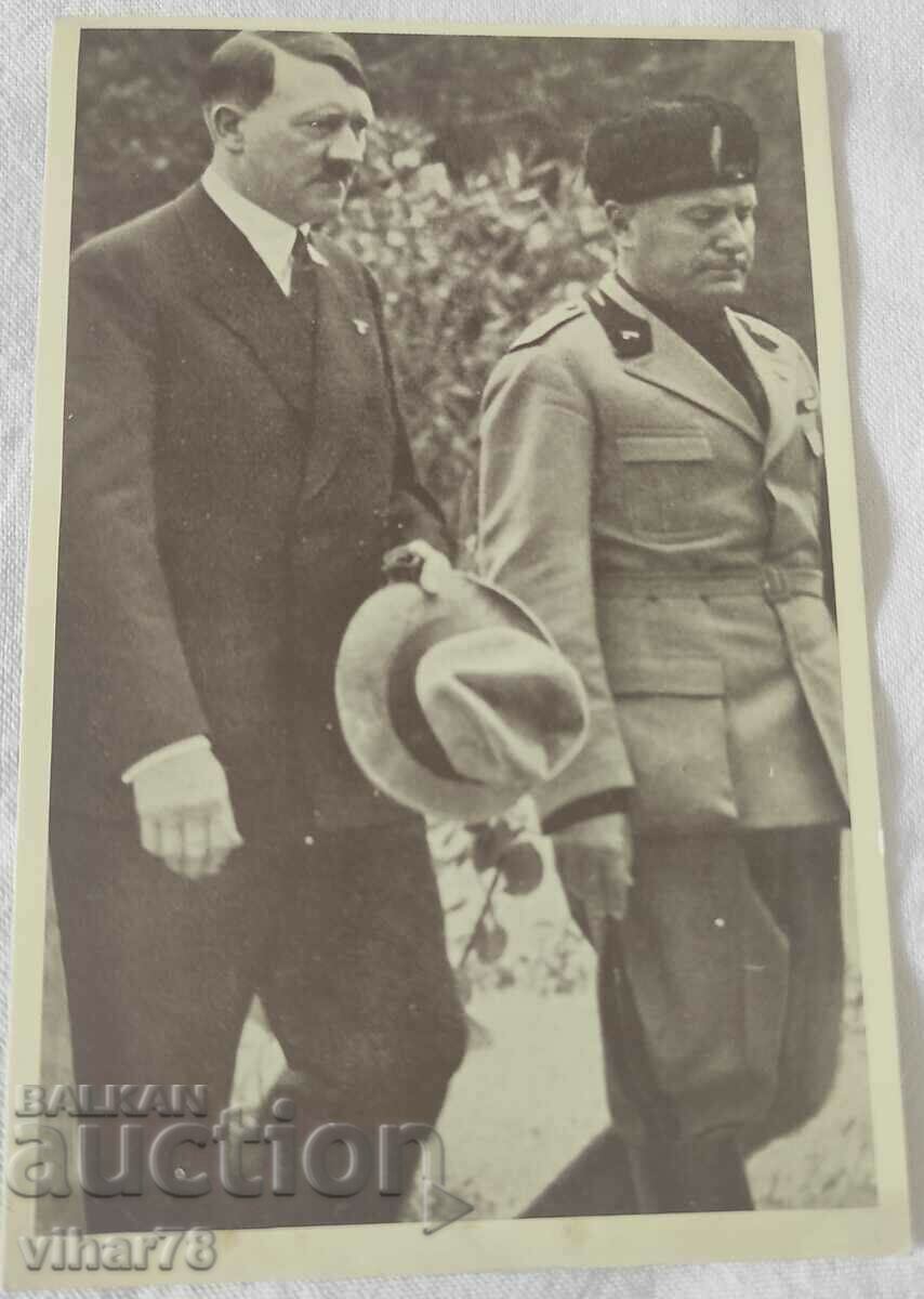 Card with Adolf Hitler and Mussolini