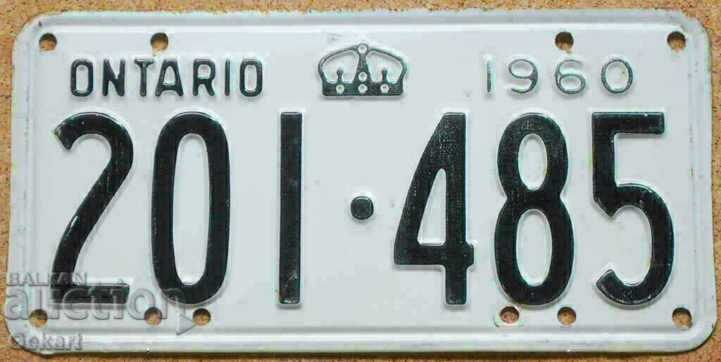 Placă de înmatriculare canadiană ONTARIO 1960