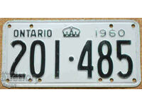 Placă de înmatriculare canadiană ONTARIO 1960