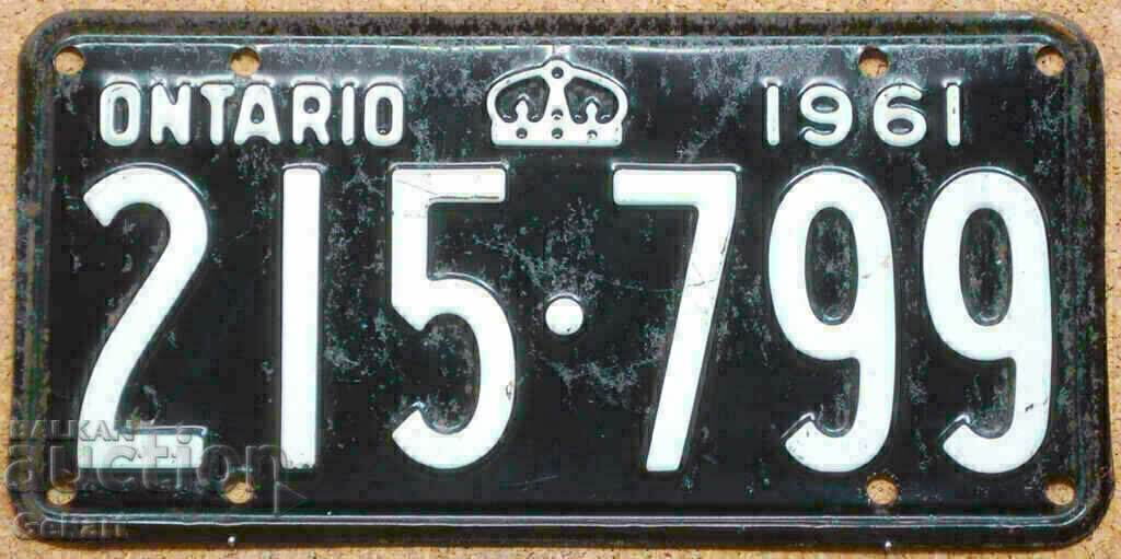 Canadian License Plate ONTARIO 1961
