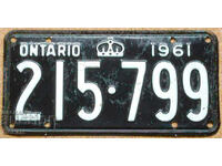 Καναδική πινακίδα κυκλοφορίας ONTARIO 1961