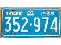 Canadian License Plate ONTARIO 1965