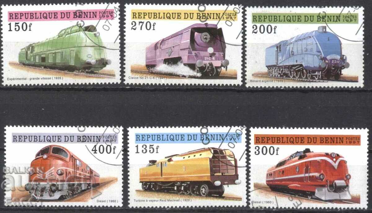 Σφραγισμένες μάρκες Trains Locomotives 1997 από το Μπενίν