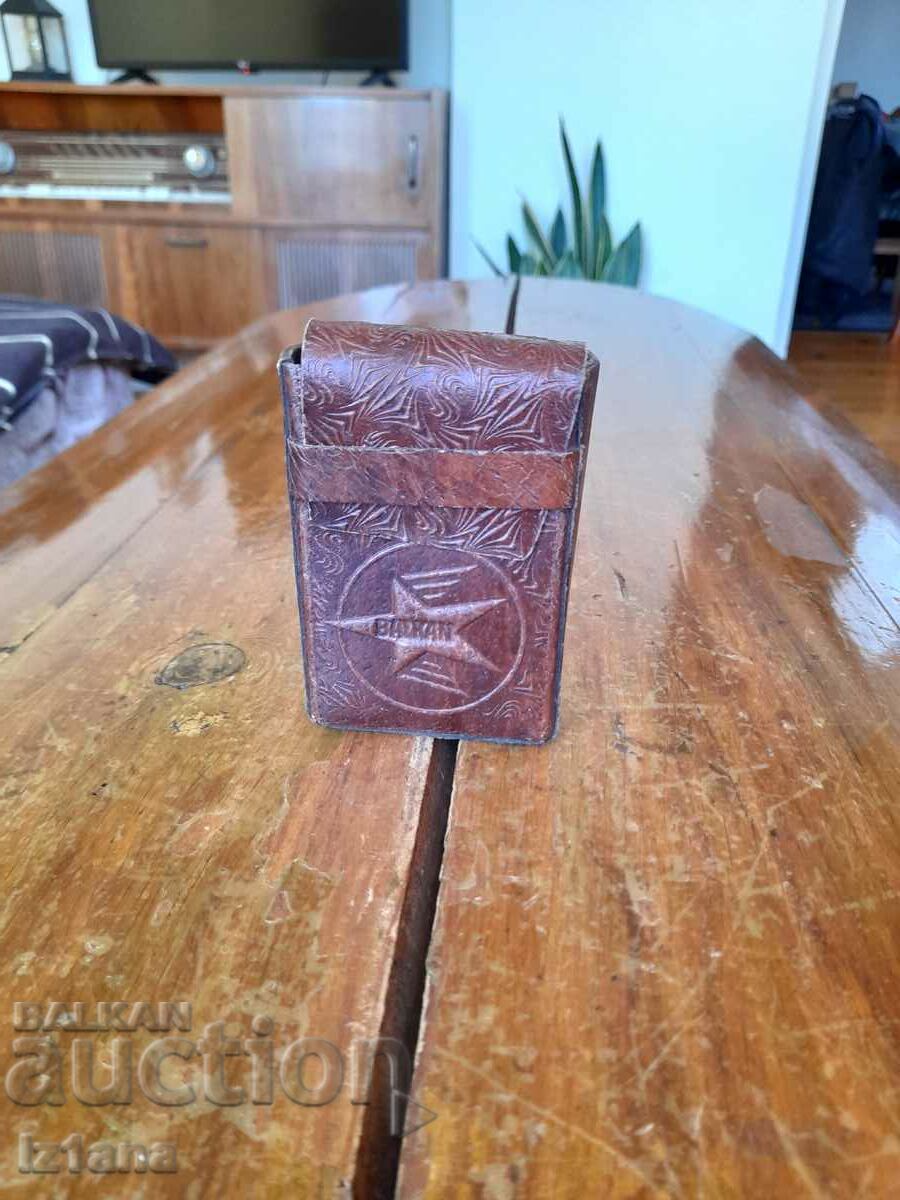 Old leather snuff box for cigarettes, case BGA Balkan, Balkan