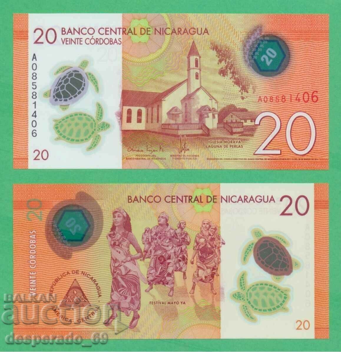 (¯`'•.¸ NICARAGUA 20 Cordoba 2014 UNC ¸.•'´¯)