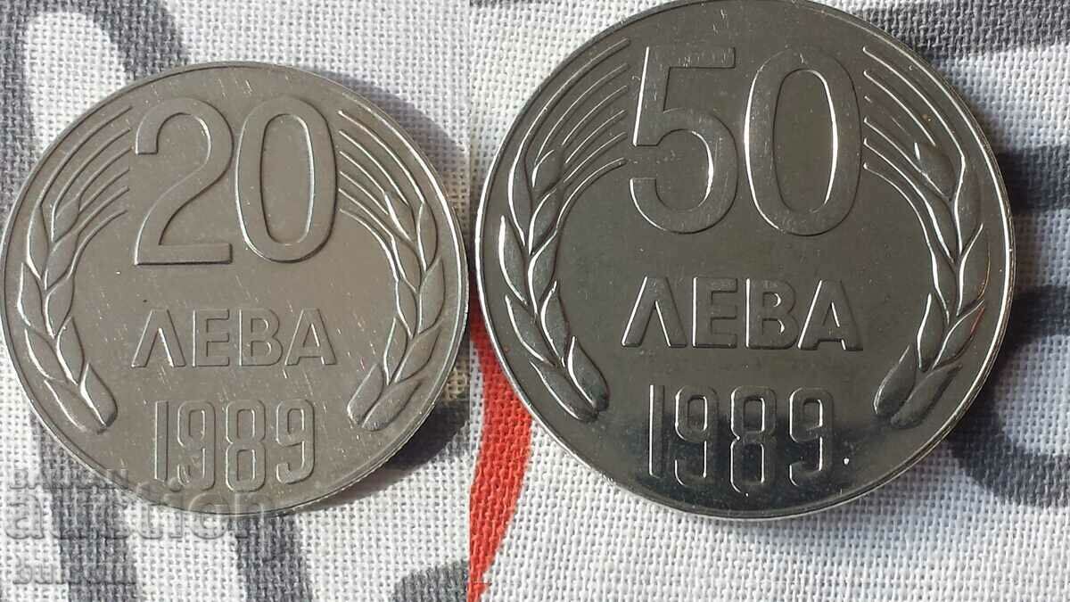 ДВЕ  МОНЕТИ  20 ЛЕВА/ 50 ЛЕВА  1989 ГОД  XF