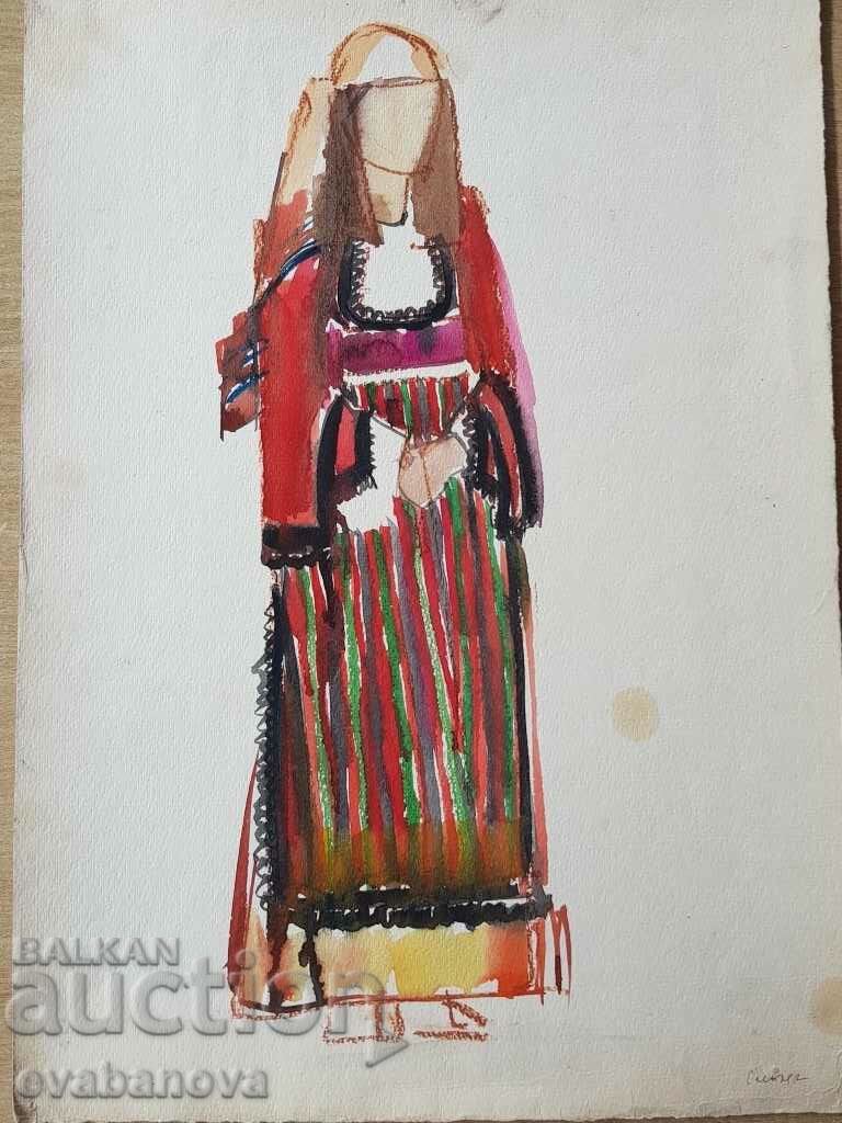 Kalina Taseva Rhodope costume Resin watercolor
