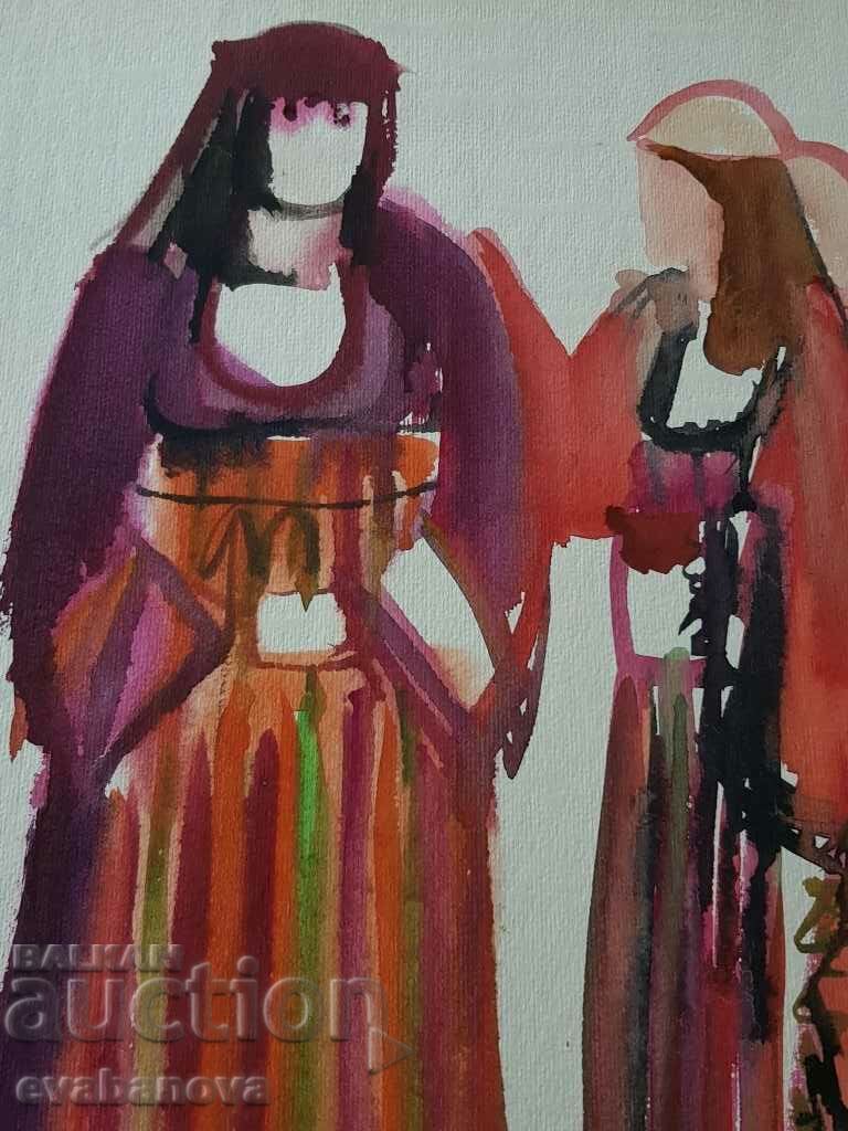 Kalina Taseva Rhodope costume Smolyan 1971 watercolor with price 190.00 BGN | € 97.15 Kalina Taseva Rhodope costume Smolyan 1971 watercolor with price 190.00 BGN | € 97.15