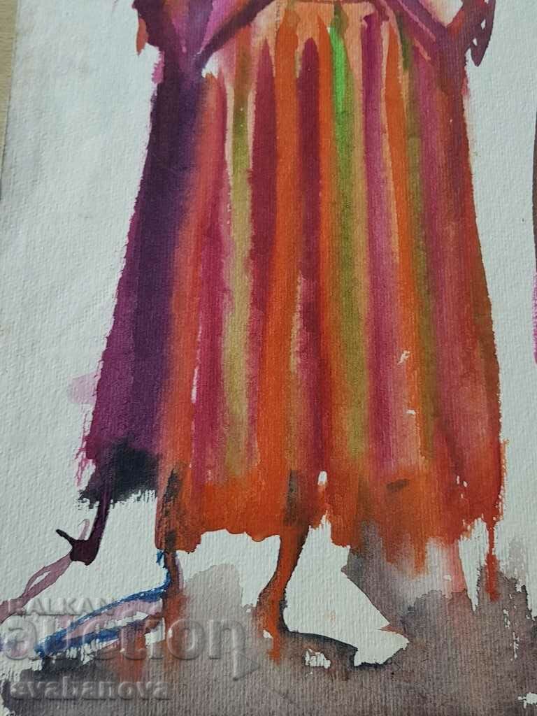 Delivery of Kalina Taseva Rhodope costume Smolyan 1971 watercolor Delivery of Kalina Taseva Rhodope costume Smolyan 1971 watercolor