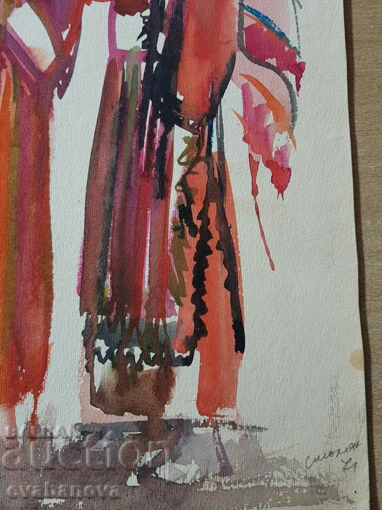 Kalina Taseva Rhodope costume Smolyan 1971 watercolor - 5 Kalina Taseva Rhodope costume Smolyan 1971 watercolor - 5