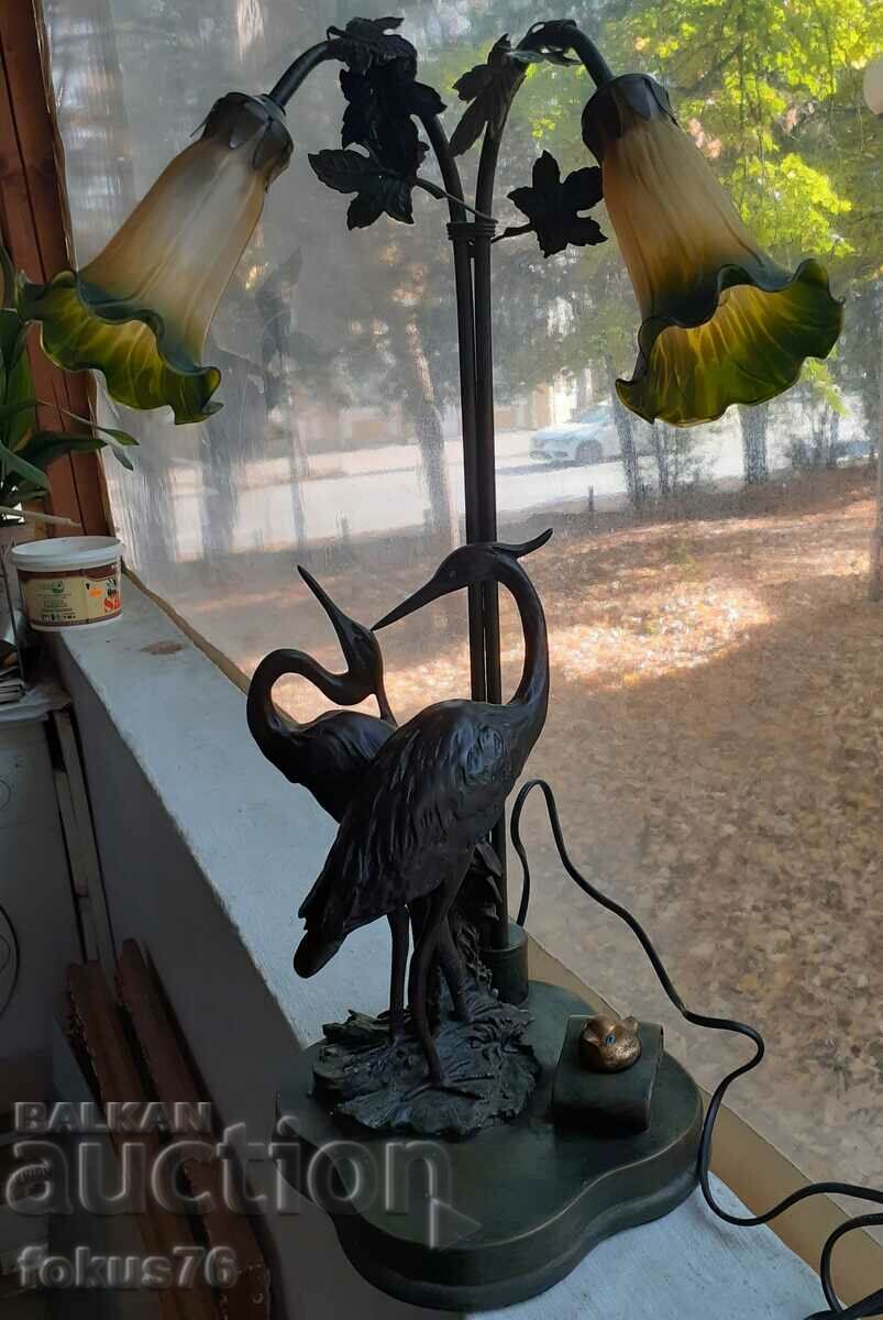 Аукцион Уникално красива голяма арт лампа фигурална метал алабастър Аукцион Уникално красива голяма арт лампа фигурална метал алабастър