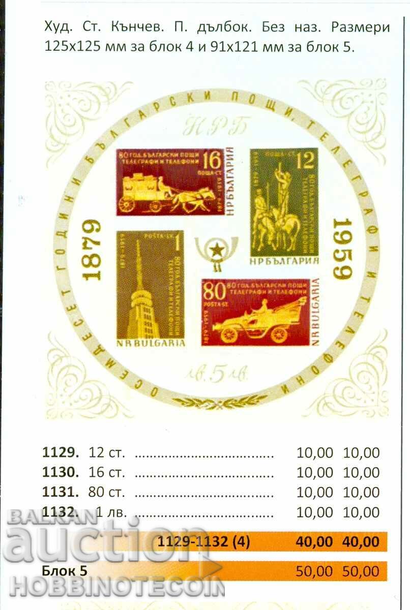 BULGARIA 80 Year BULGARIAN POSTS BK 5 BGN 1959 - I TYPE - 1 - 5 BULGARIA 80 Year BULGARIAN POSTS BK 5 BGN 1959 - I TYPE - 1 - 5