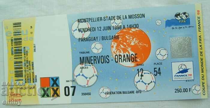 Bilet fotbal Paraguay - Bulgaria, 1998.
