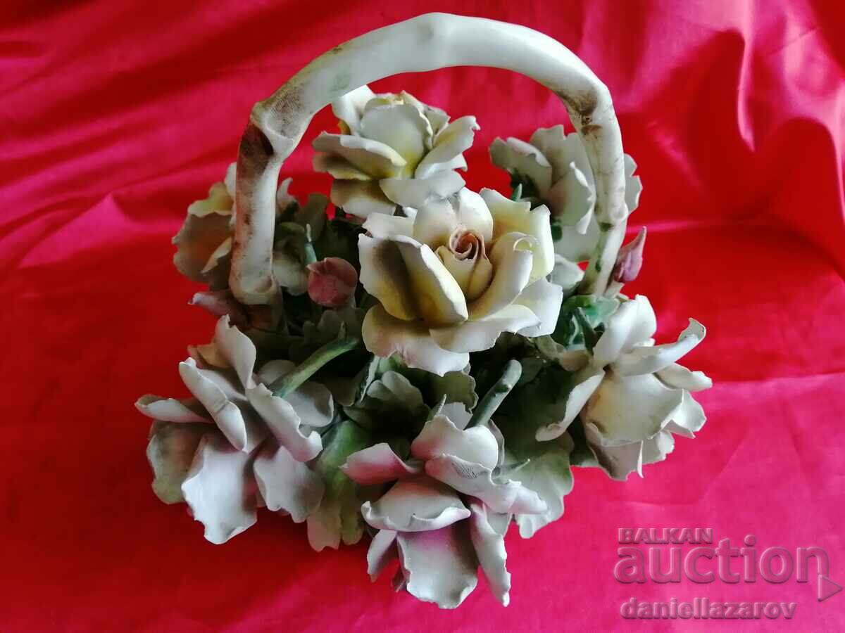 CAPODIMONTE Old Porcelain Basket with Flowers, Marked with price 120.00 BGN | € 61.36 CAPODIMONTE Old Porcelain Basket with Flowers, Marked with price 120.00 BGN | € 61.36