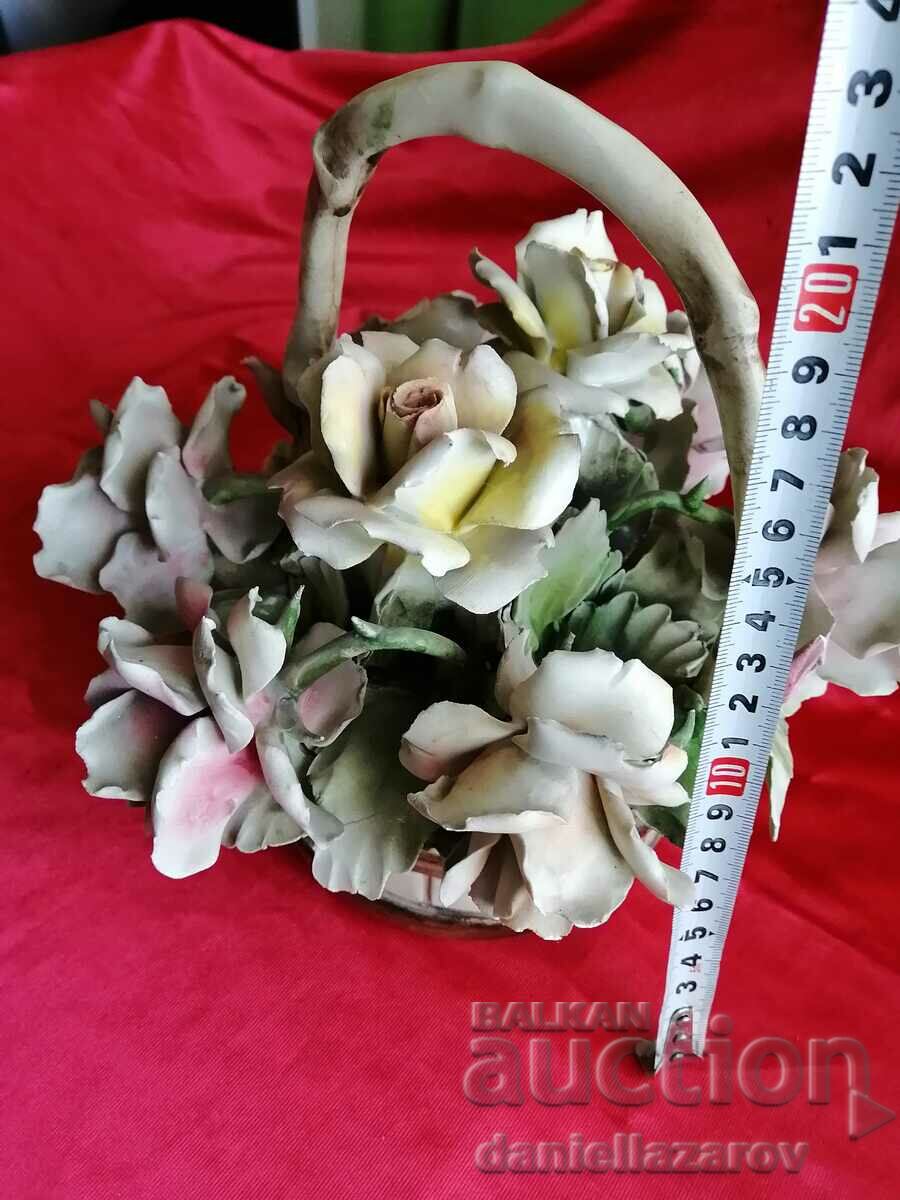 CAPODIMONTE Old Porcelain Basket with Flowers, Marked - 5 CAPODIMONTE Old Porcelain Basket with Flowers, Marked - 5