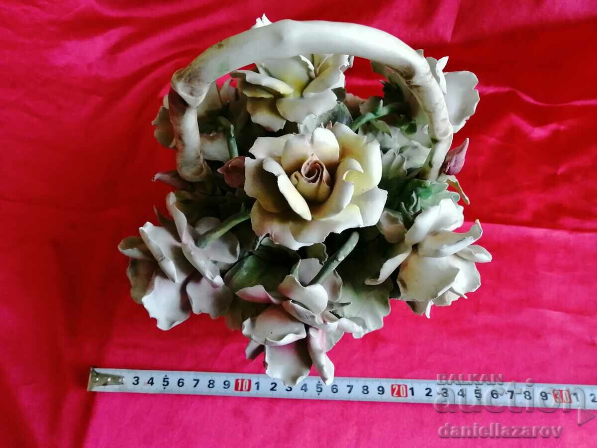 CAPODIMONTE Old Porcelain Basket with Flowers, Marked - 6 CAPODIMONTE Old Porcelain Basket with Flowers, Marked - 6