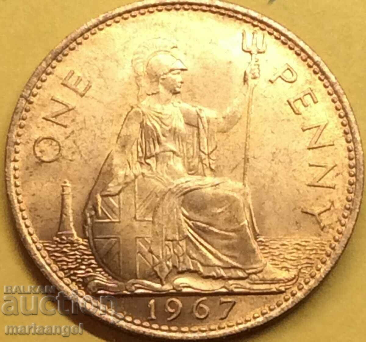 Великобритания 1 пени 1967 30мм бронз