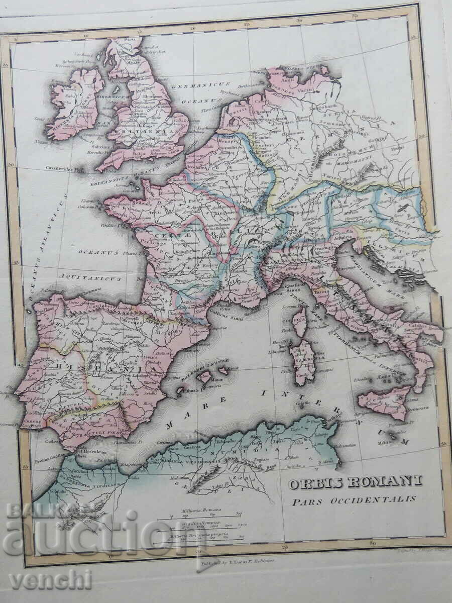 1819 - Χάρτης της Ρωμαϊκής Αυτοκρατορίας - δυτικός - πρωτότυπος +