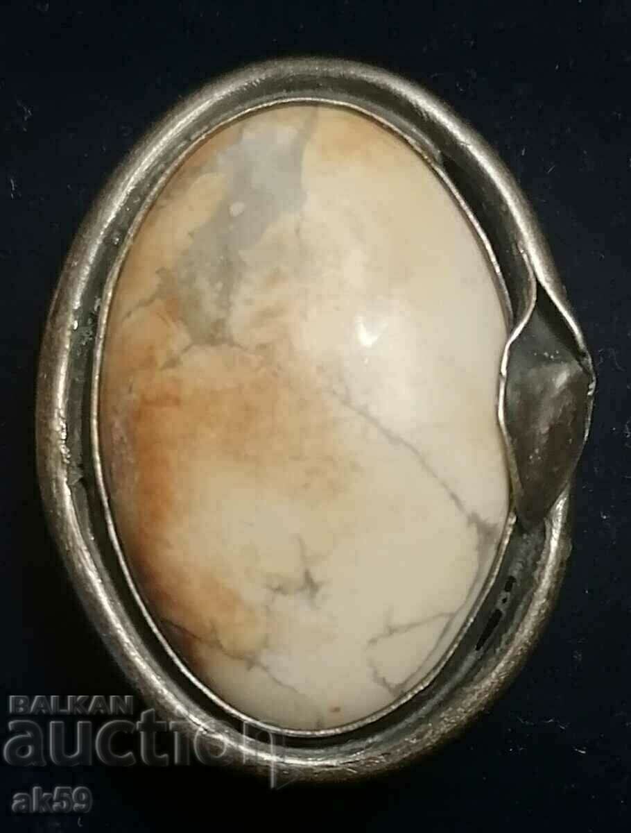 Old silver brooch - jasper.