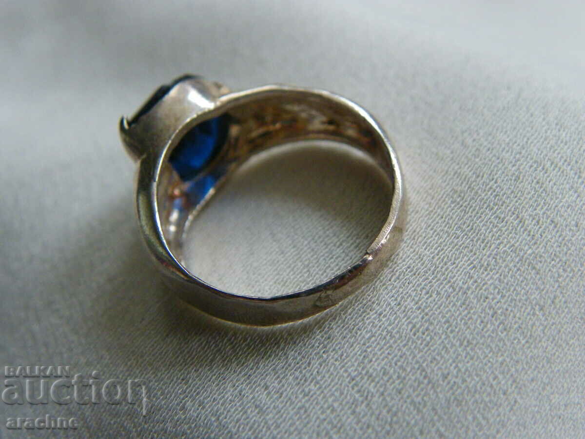 Old hand forged silver ring with blue spinel - 5 Old hand forged silver ring with blue spinel - 5