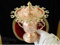 Медна захарница и лъжичник,поставка за прибори.