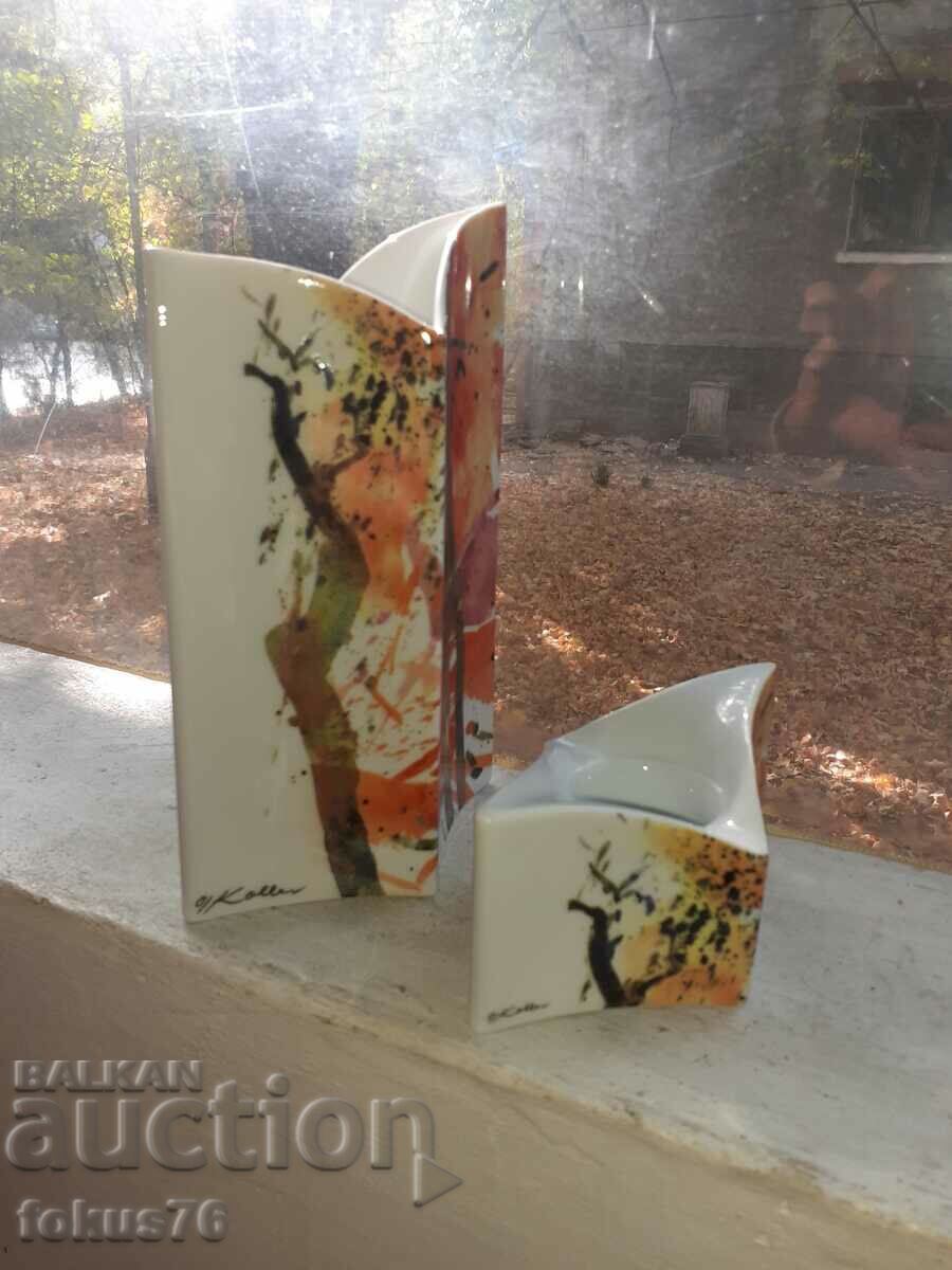 Εκπληκτικό σετ πορσελάνινο βάζο και κηροπήγιο επώνυμων σχεδιαστών με τιμή 160.00 BGN | € 81.81 Εκπληκτικό σετ πορσελάνινο βάζο και κηροπήγιο επώνυμων σχεδιαστών με τιμή 160.00 BGN | € 81.81