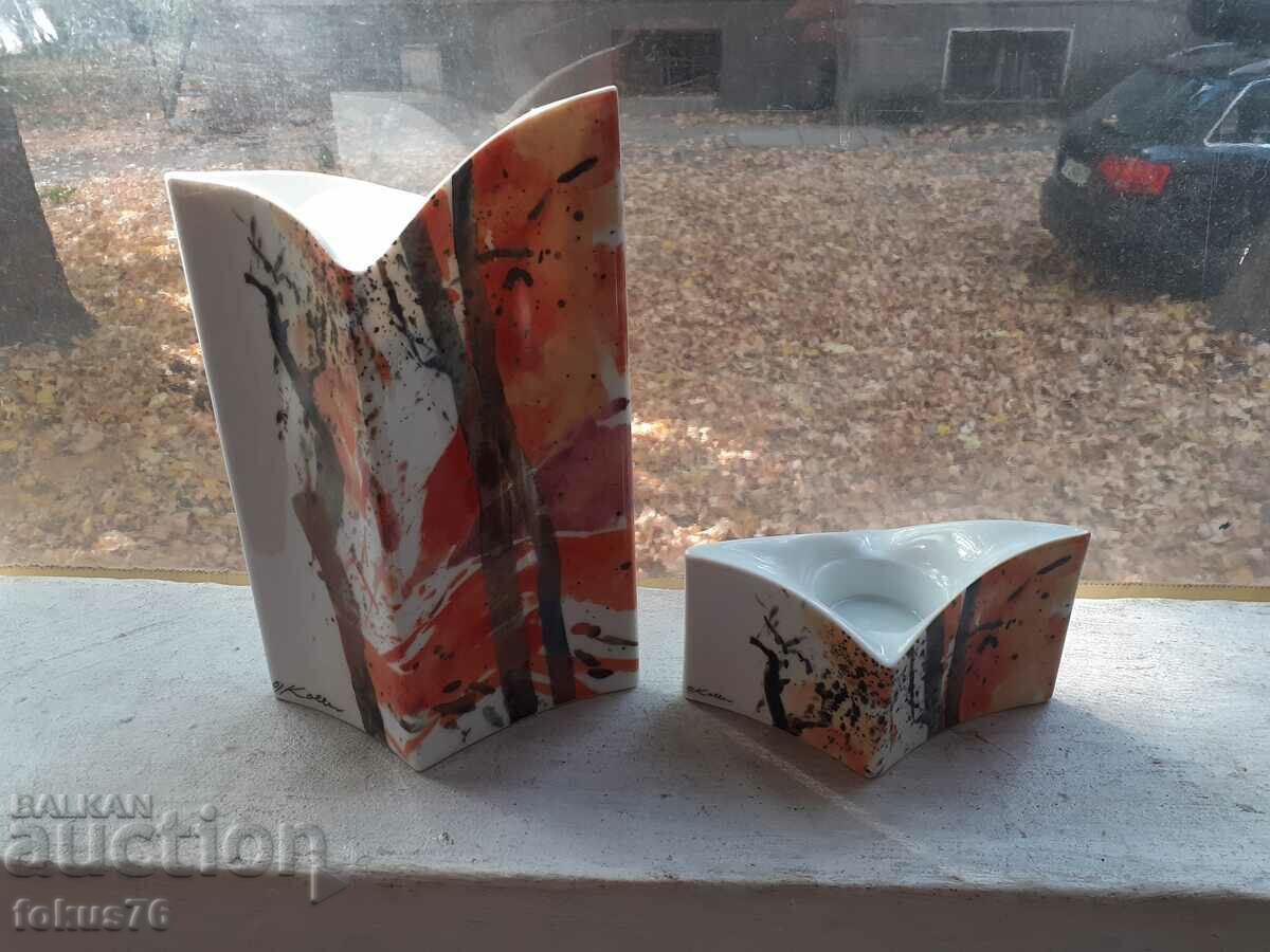 Εκπληκτικό σετ πορσελάνινο βάζο και κηροπήγιο επώνυμων σχεδιαστών Εκπληκτικό σετ πορσελάνινο βάζο και κηροπήγιο επώνυμων σχεδιαστών