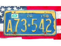 US License Plate PENNSYLVANIA 1958
